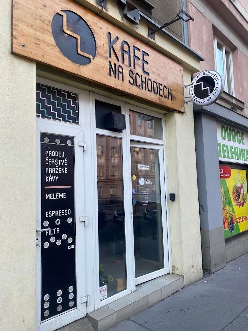 Storefront of Kafe na schodech, specialty coffee shop in Prague