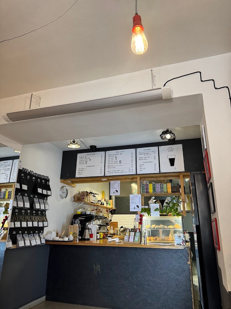 Interior of Kafe na schodech, specialty coffee shop in Prague