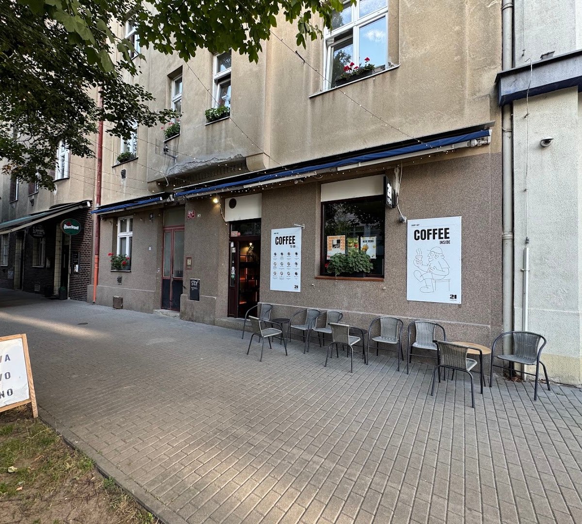 Storefront of 21 Coffee, specialty coffee shop in Prague