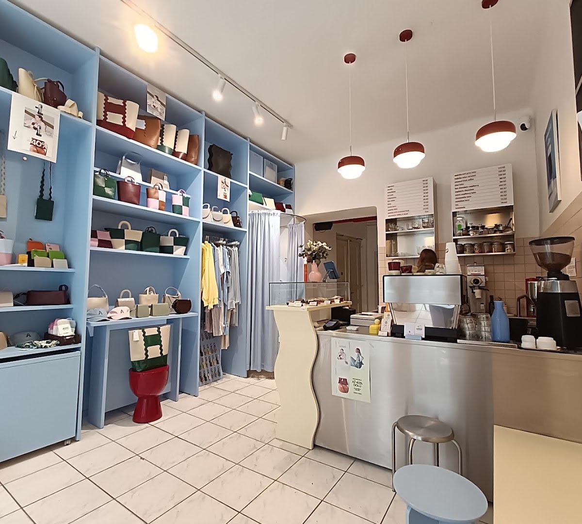 Interior of Ademi shop & café, specialty coffee shop in Prague