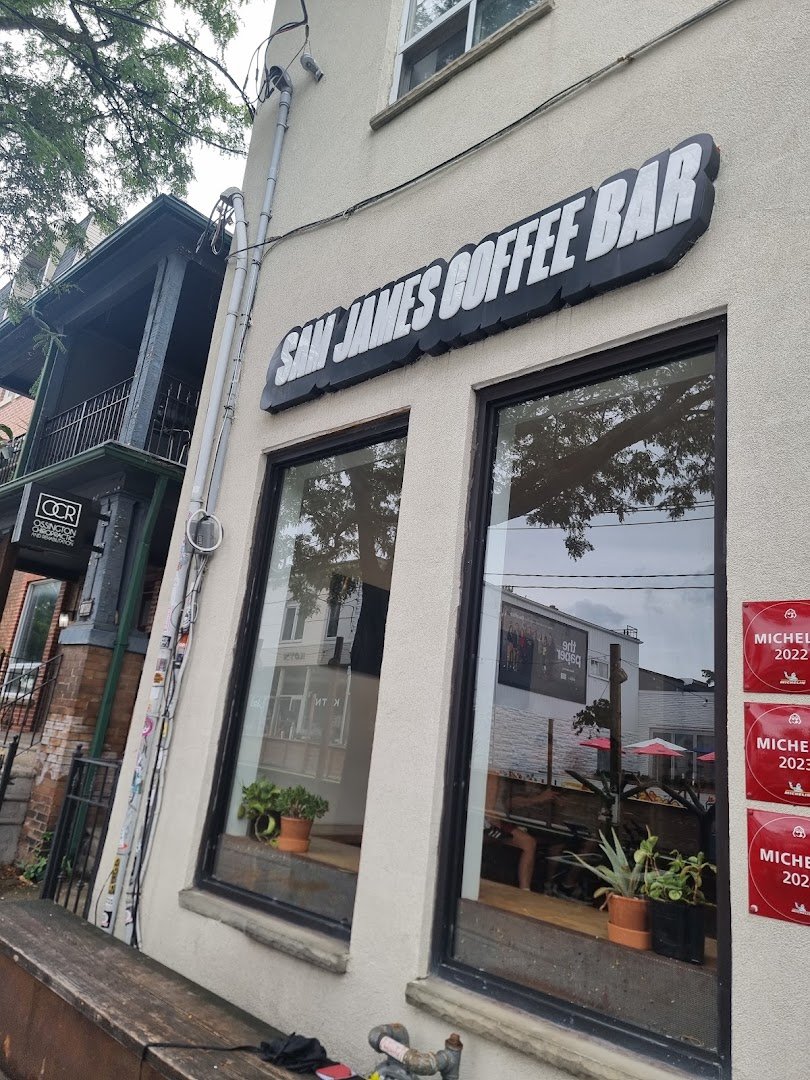 Storefront of Sam James Coffee Bar OZ, specialty coffee shop in Toronto