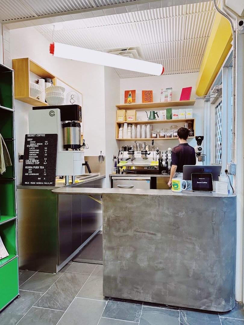 Interior of Secret Coffee, specialty coffee shop in New York