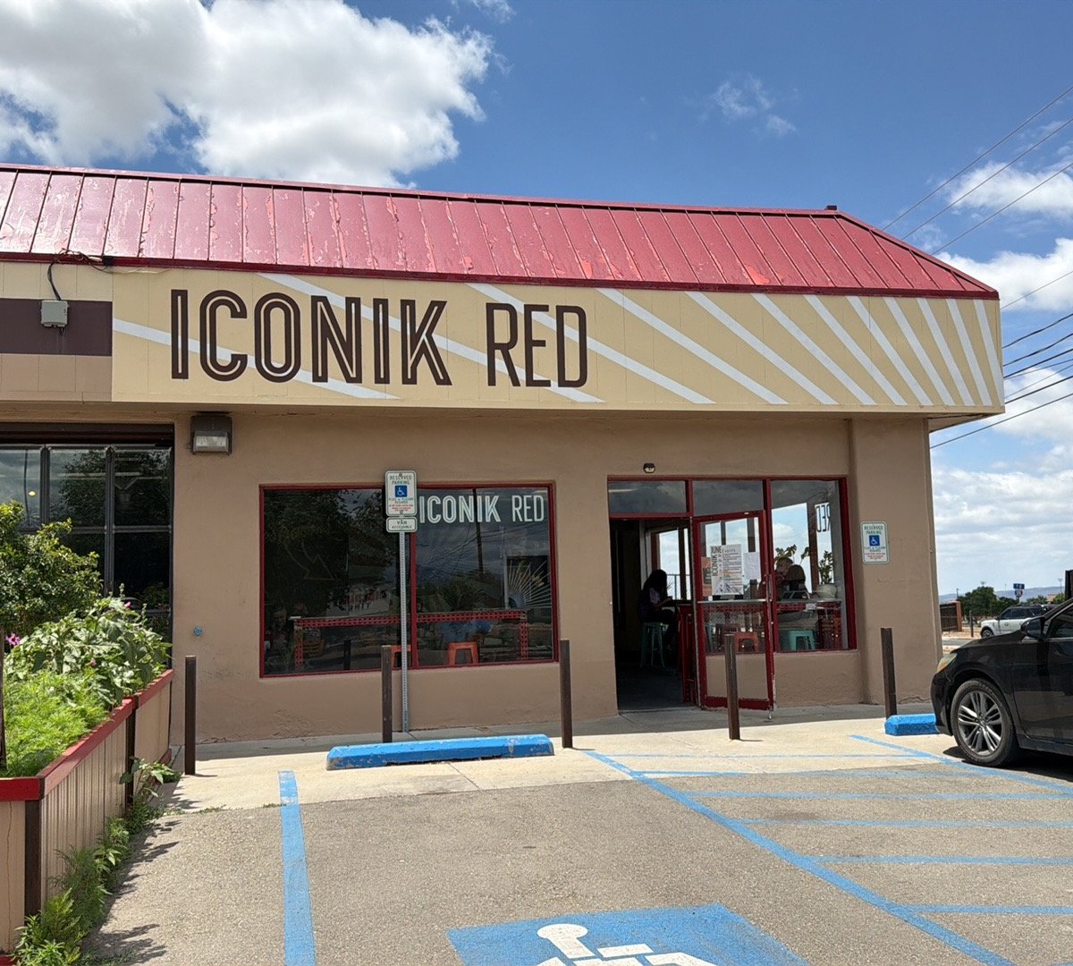 Storefront of Iconik Coffee Roasters, Red, specialty coffee shop in Santa Fe