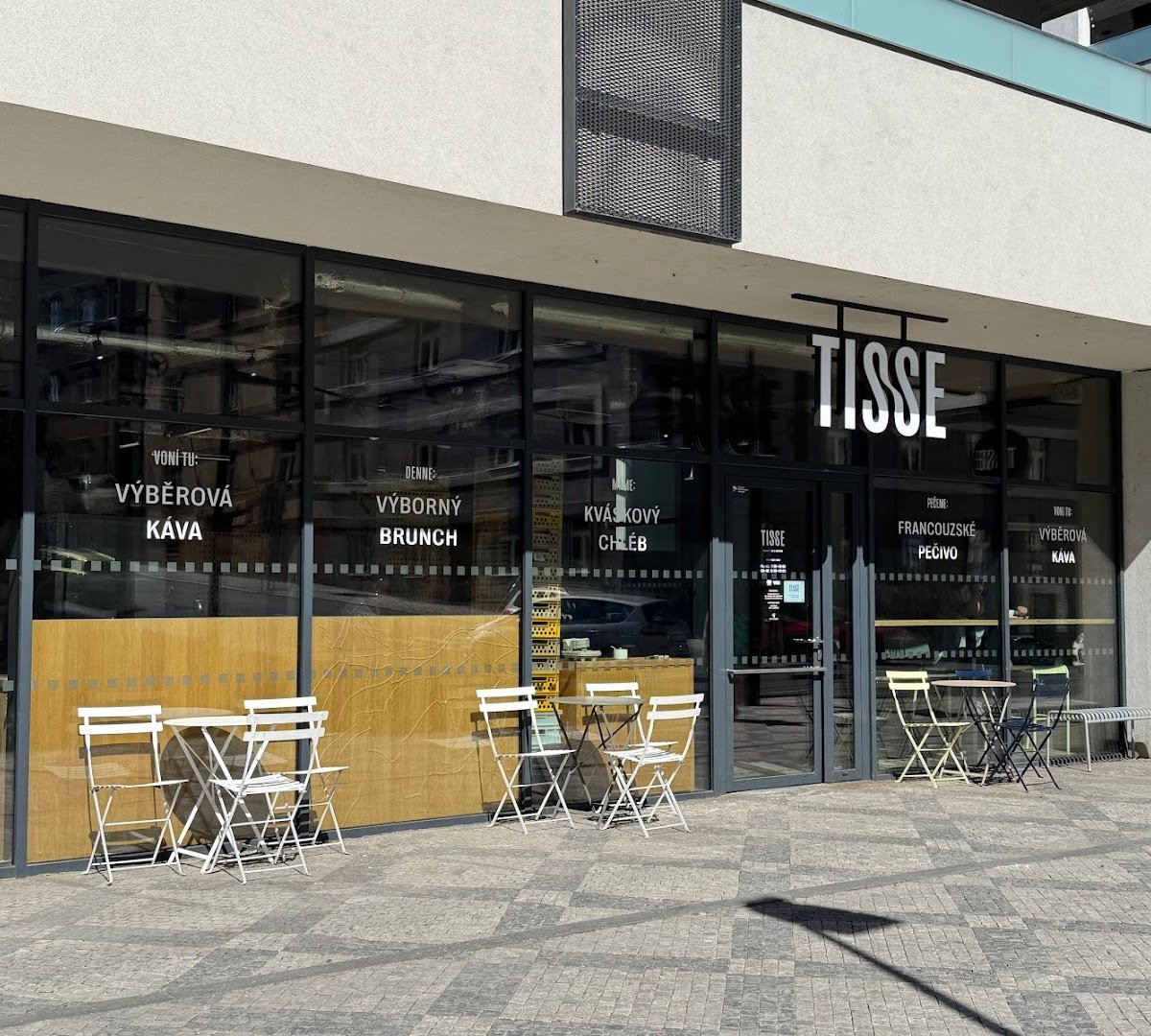 Storefront of TISSE Bakery Nusle, specialty coffee shop in Prague