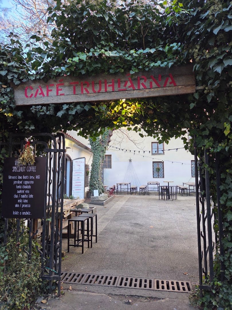Storefront of Café Truhlárna, specialty coffee shop in Prague