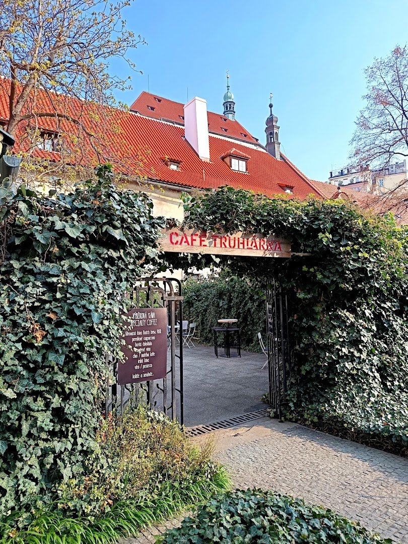 Storefront of Café Truhlárna, specialty coffee shop in Prague