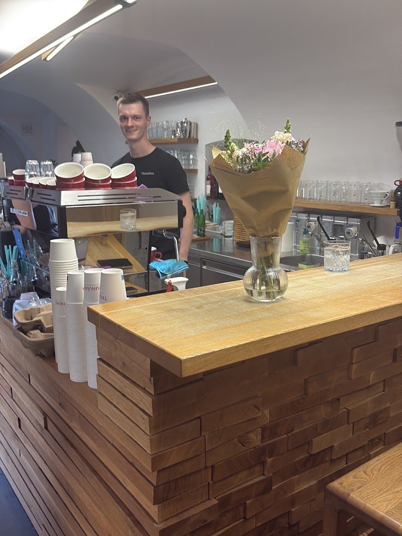 Interior of Café Truhlárna, specialty coffee shop in Prague
