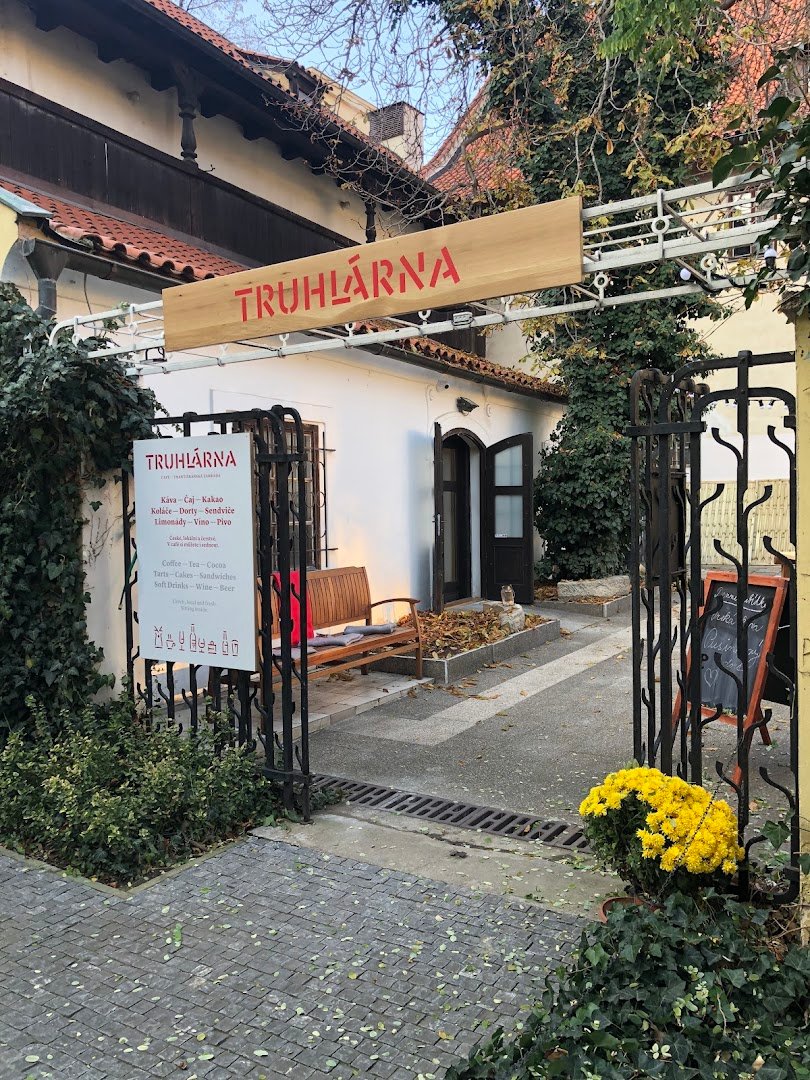 Storefront of Café Truhlárna, specialty coffee shop in Prague