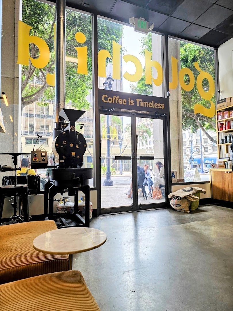 Interior of Goldchild Coffee Roasters, specialty coffee shop in San Diego