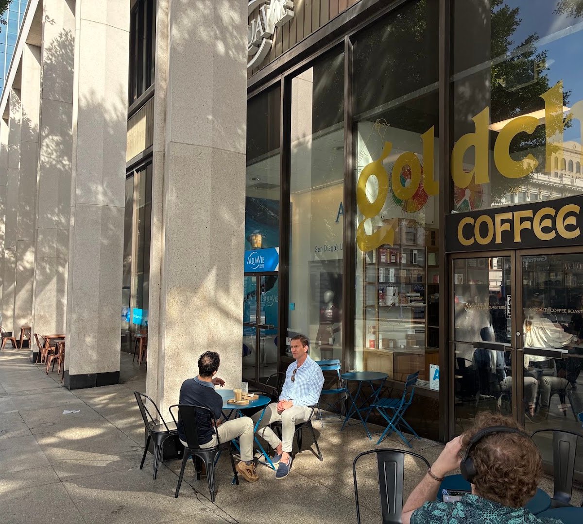 Storefront of Goldchild Coffee Roasters, specialty coffee shop in San Diego