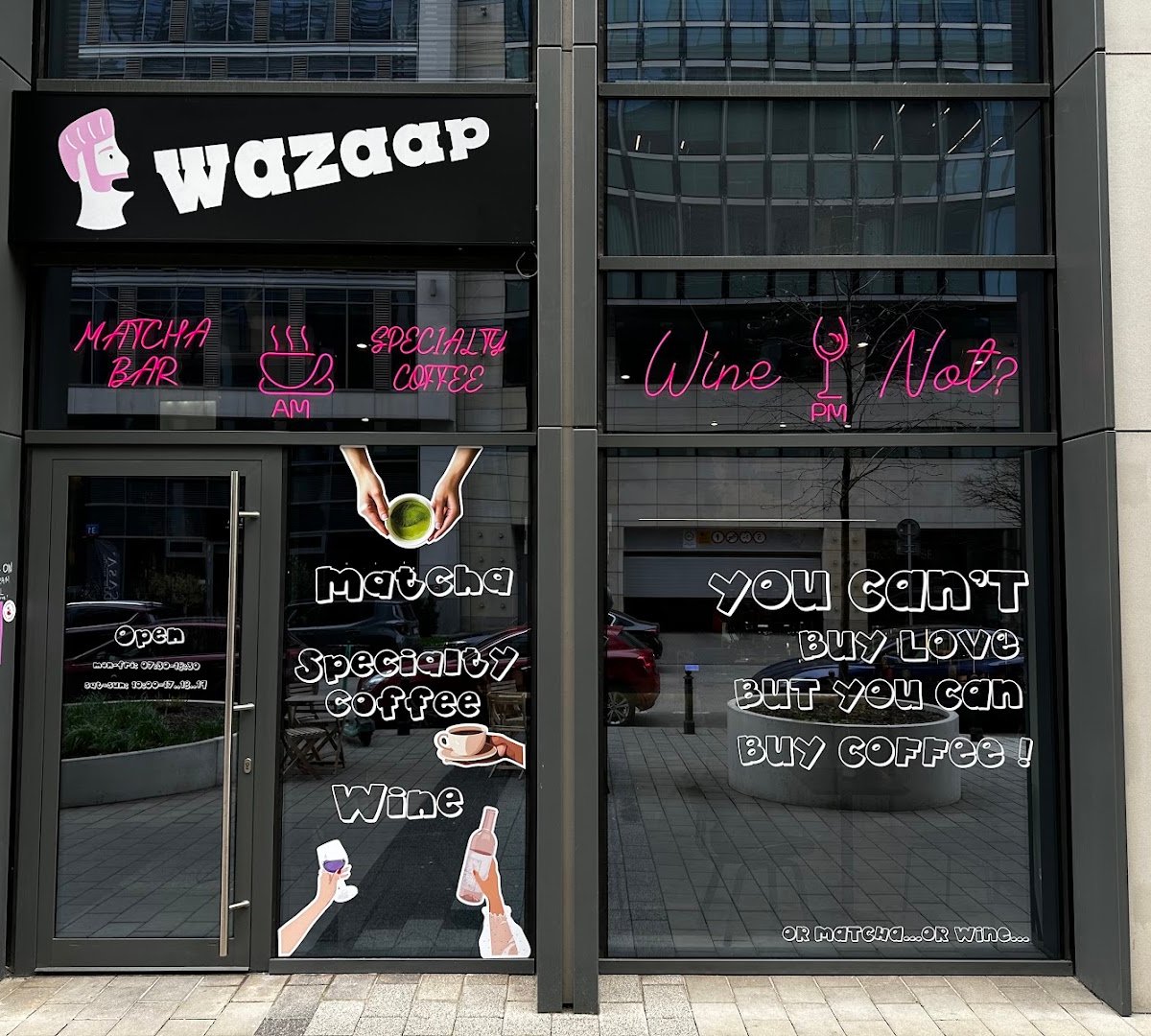 Storefront of Wazaap, specialty coffee shop in Warsaw