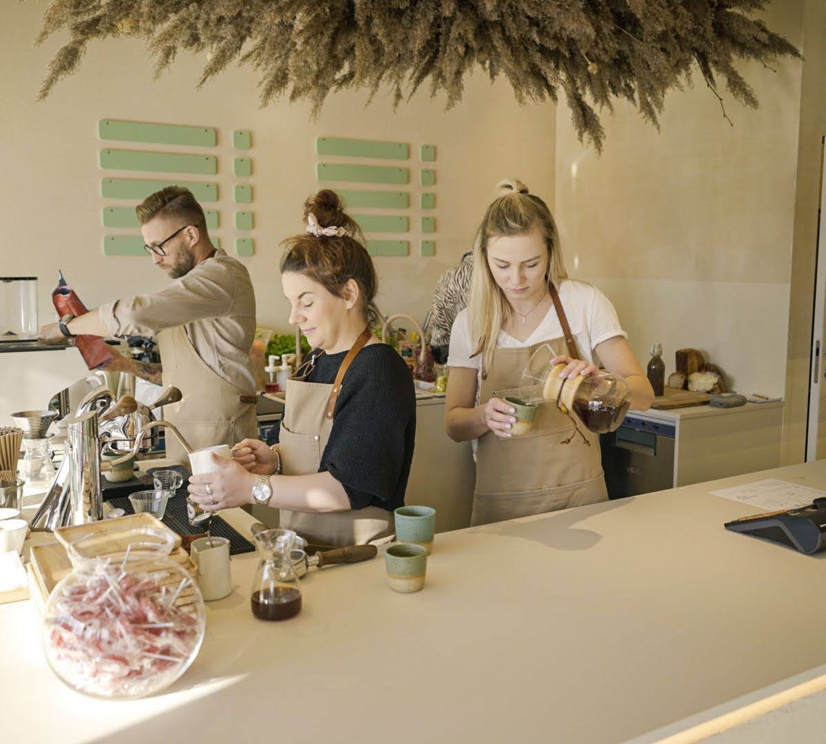 Interior of MIŁOŚĆ, specialty coffee shop in Warsaw
