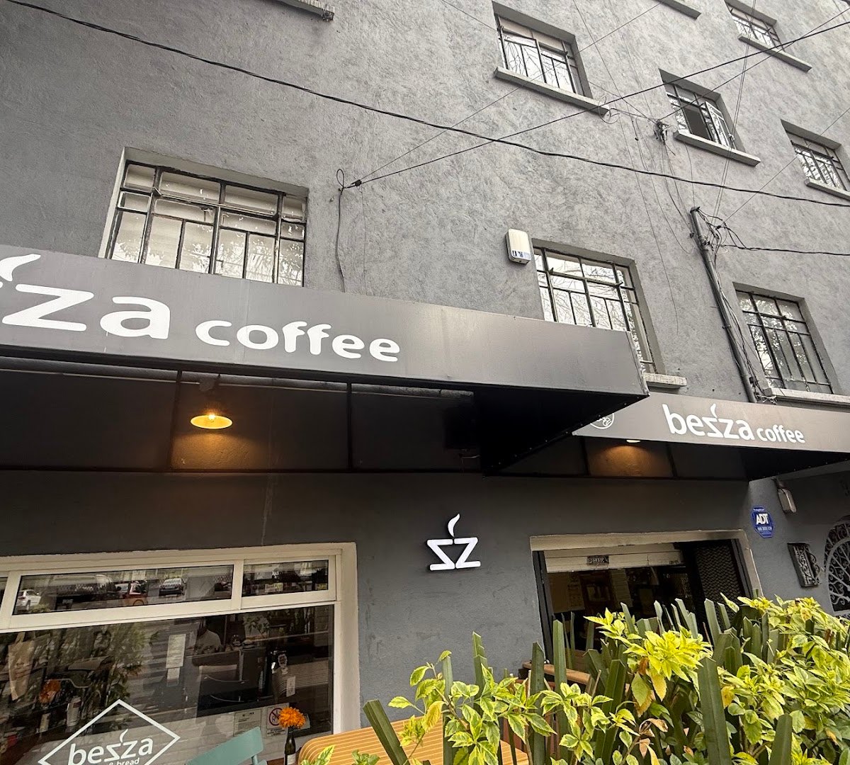 Storefront of Bezza Coffee, specialty coffee shop in Mexico City