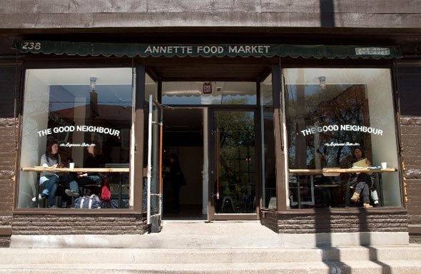 Storefront of The Good Neighbour Espresso Bar, specialty coffee shop in Toronto