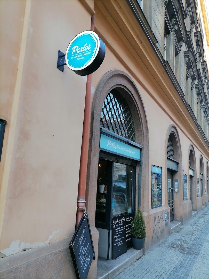 Storefront of Cafe Parlor, specialty coffee shop in Prague
