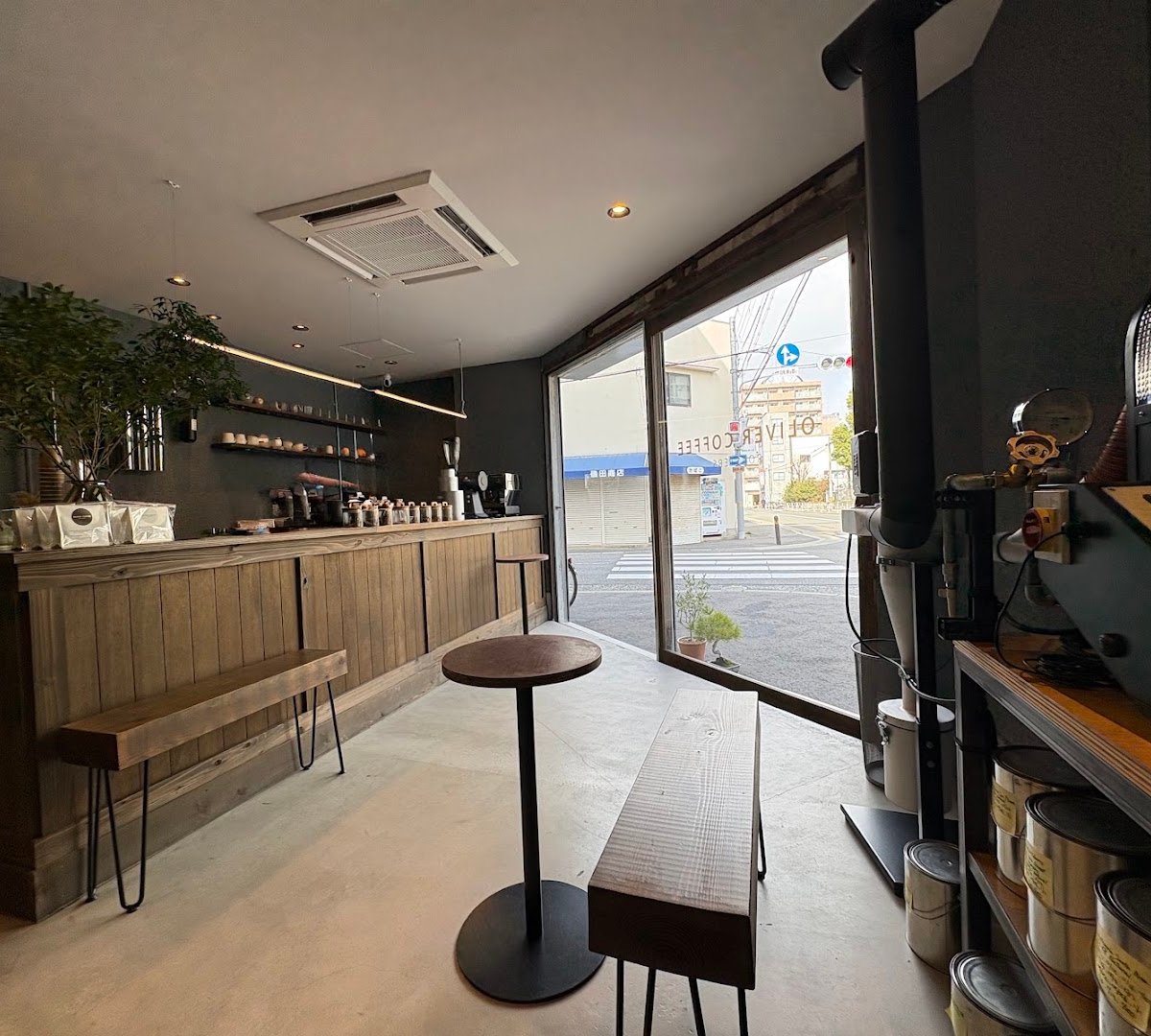 Interior of OLIVER COFFEE ROASTERS, specialty coffee shop in Osaka
