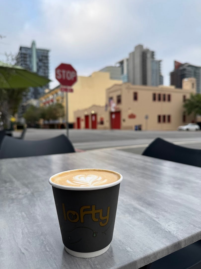 Coffee at Lofty Coffee Co., specialty coffee shop in San Diego