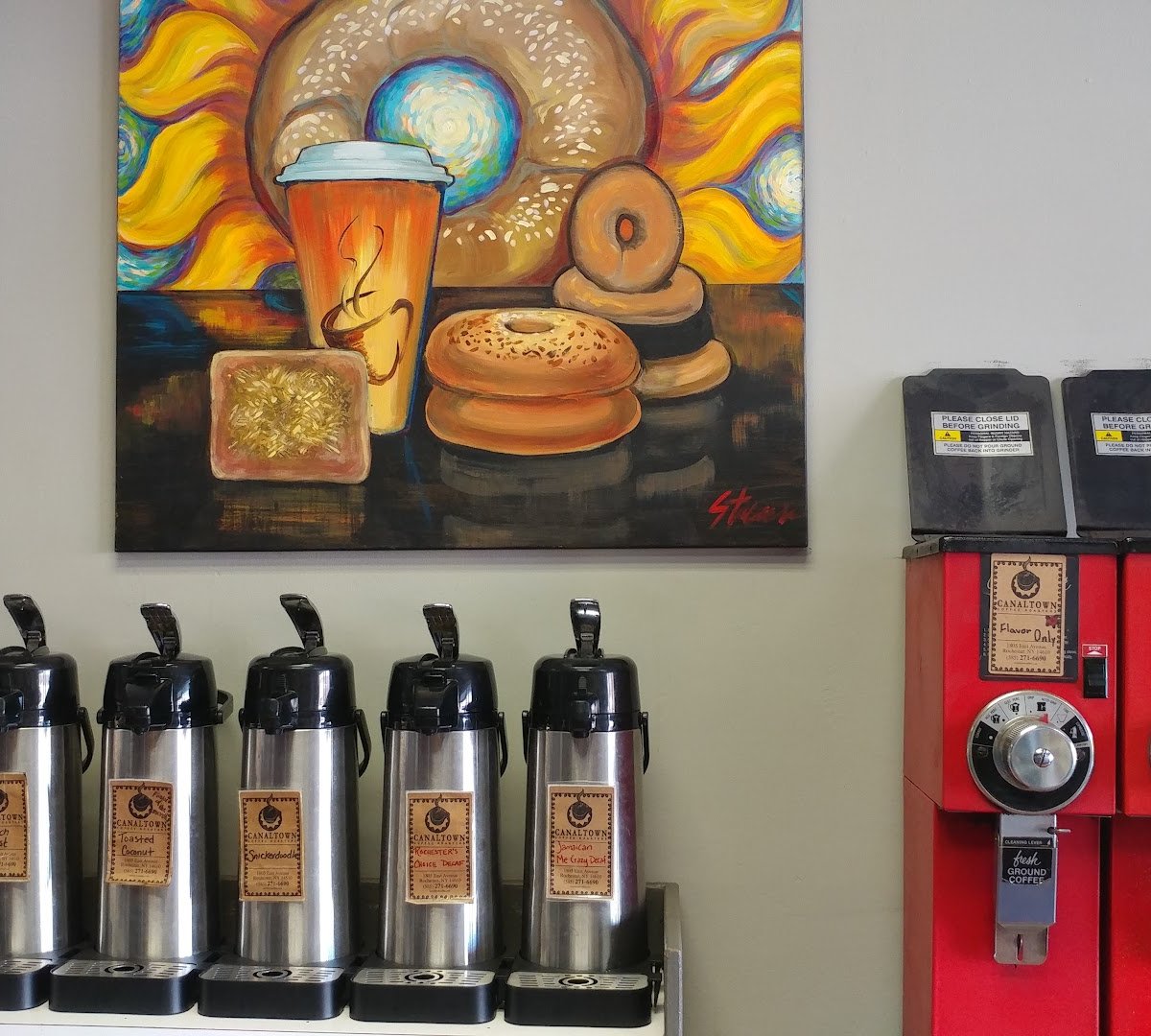 Interior of Canaltown Coffee Roasters, specialty coffee shop in Rochester