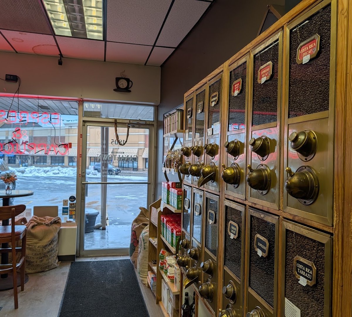Interior of Canaltown Coffee Roasters, specialty coffee shop in Rochester