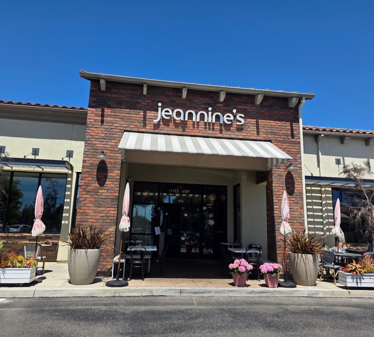 Storefront of Jeannine's Restaurant & Bakery, specialty coffee shop in Santa Barbara