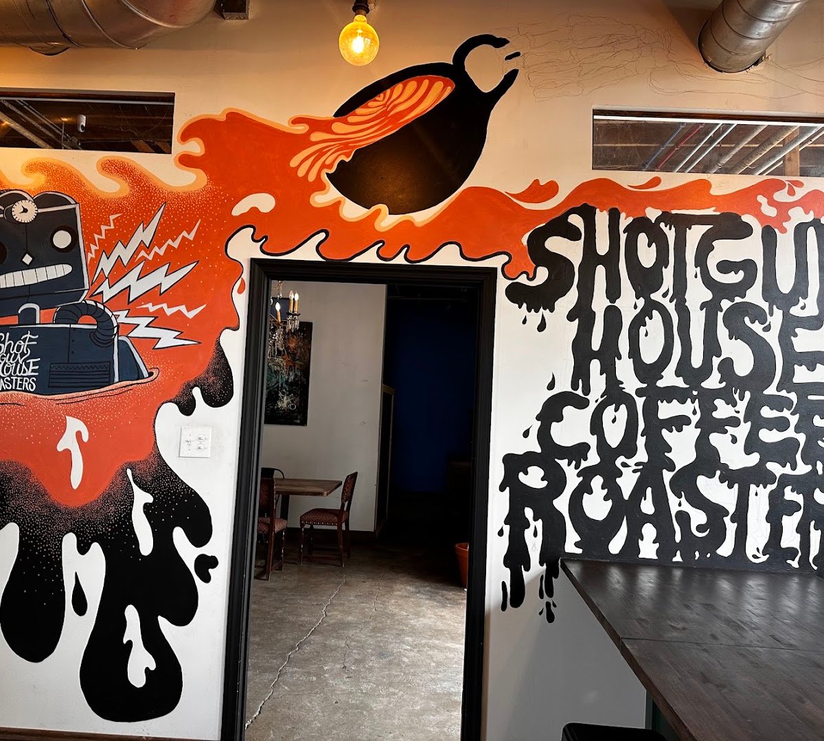 Interior of Mural Roasters, specialty coffee shop in San Antonio