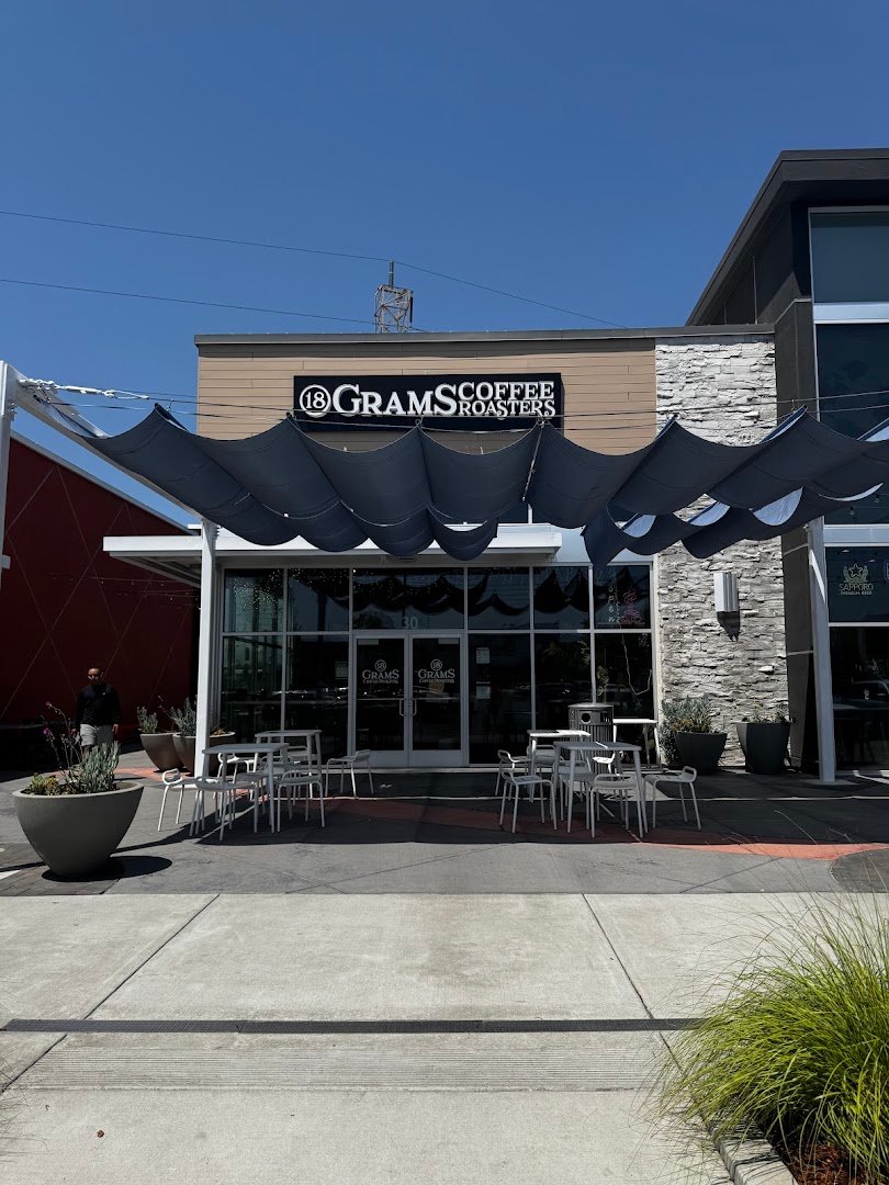 Storefront of 18 Grams Coffee Roasters, specialty coffee shop in Sacramento