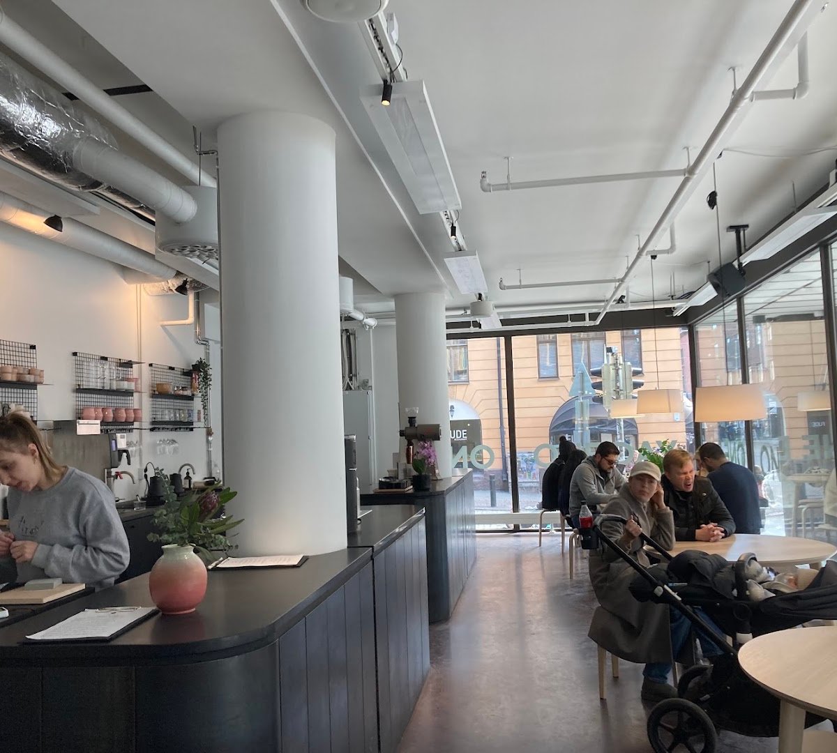 Interior of ONE DAY Coffee & Wine, specialty coffee shop in Helsinki