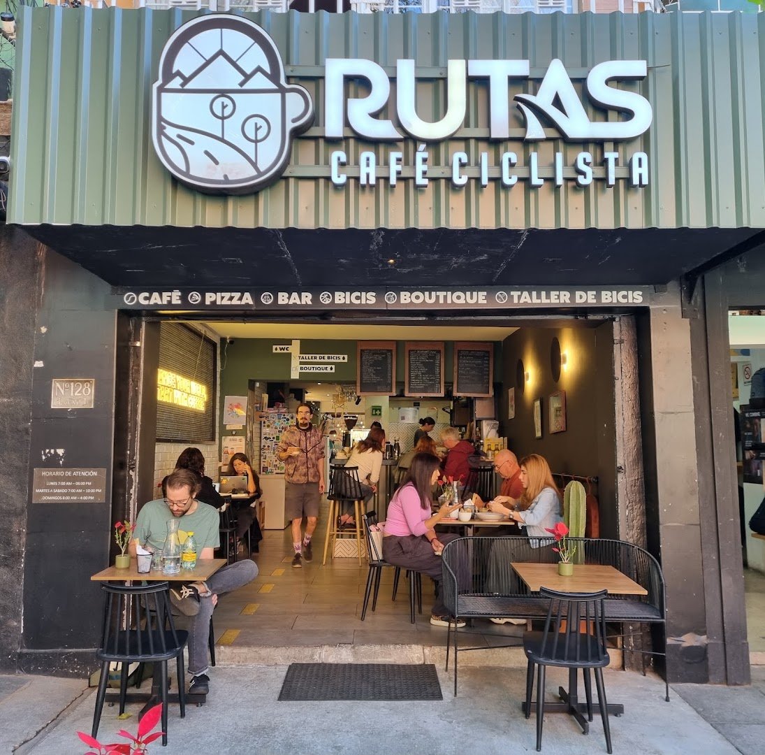 Storefront of Rutas Café Ciclista, specialty coffee shop in Mexico City