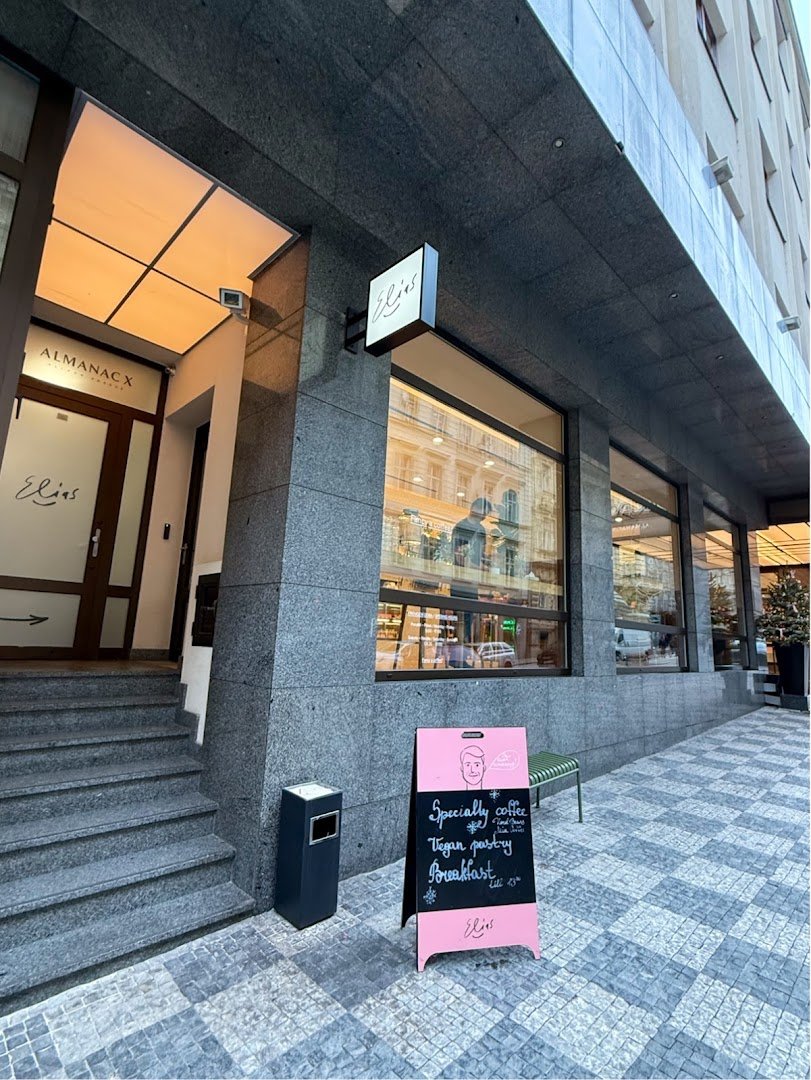 Storefront of Elias Coffee Shop, specialty coffee shop in Prague