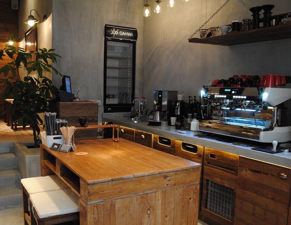 Interior of Qahwa, specialty coffee shop in Athens