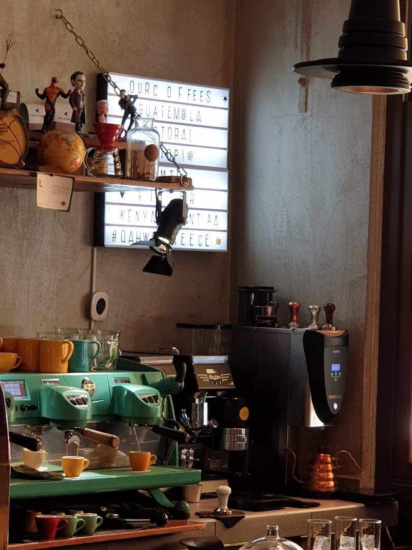 Interior of Qahwa, specialty coffee shop in Athens