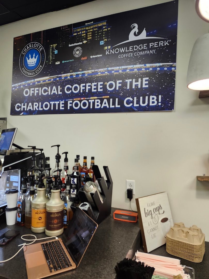 Interior of Knowledge Perk Coffee Company, specialty coffee shop in Charlotte