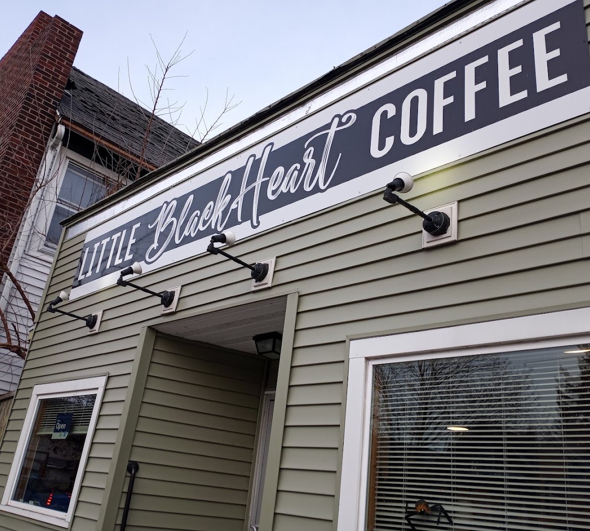 Storefront of Little Black Heart Coffee, specialty coffee shop in Buffalo