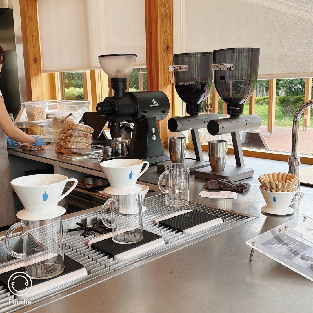 Interior of Blue Bottle Coffee Toyosu Park Cafe, specialty coffee shop in Tokyo