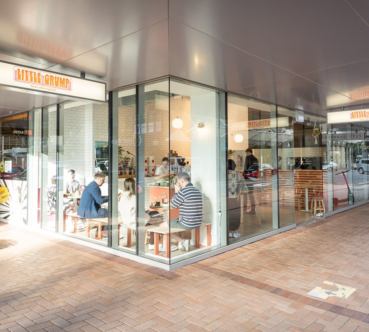 Storefront of little grump, specialty coffee shop in Wellington