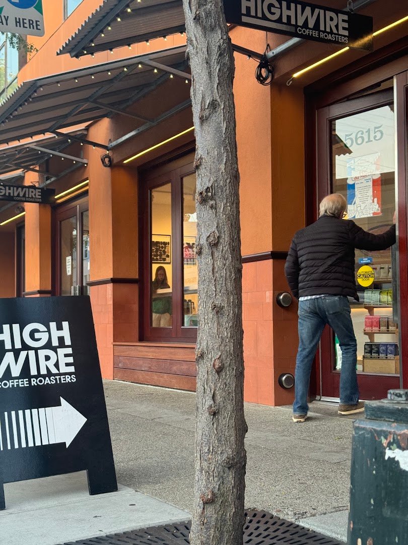 Storefront of Highwire Coffee Roasters, specialty coffee shop in Oakland