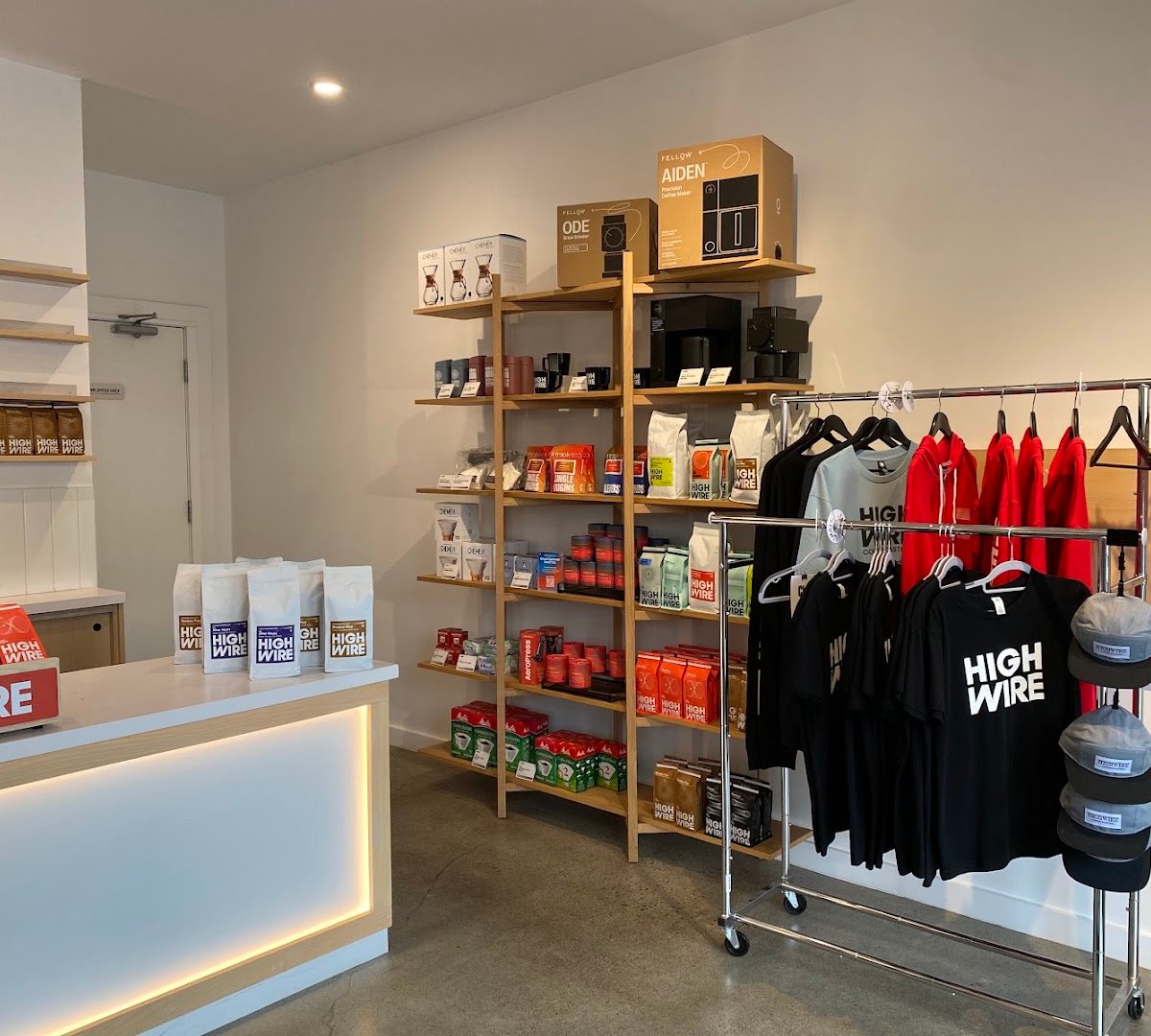 Interior of Highwire Coffee Roasters, specialty coffee shop in Oakland