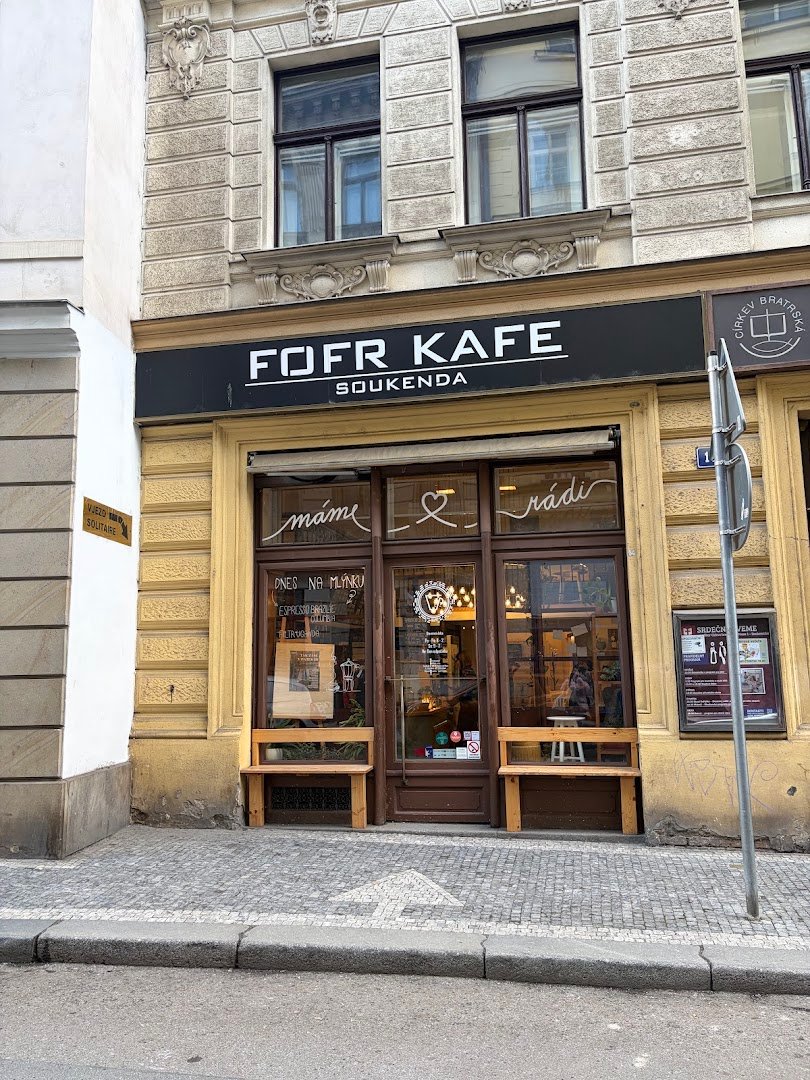 Storefront of FofrKafe - Soukenda, specialty coffee shop in Prague