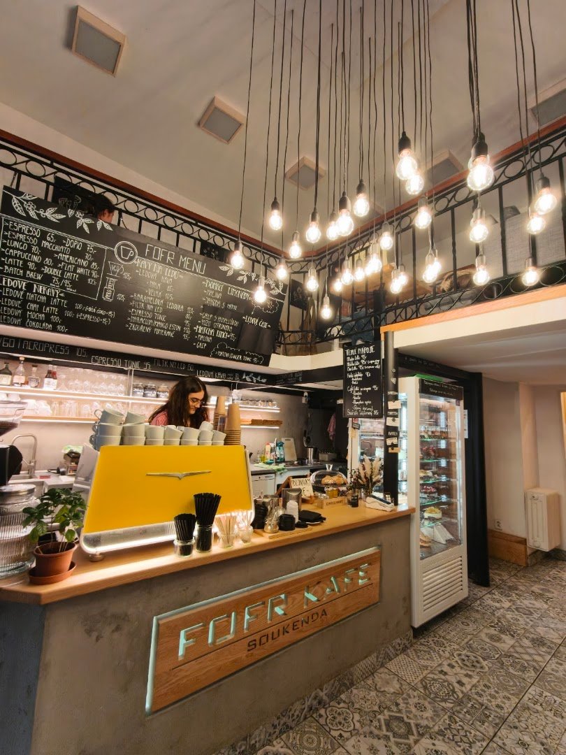 Interior of FofrKafe - Soukenda, specialty coffee shop in Prague