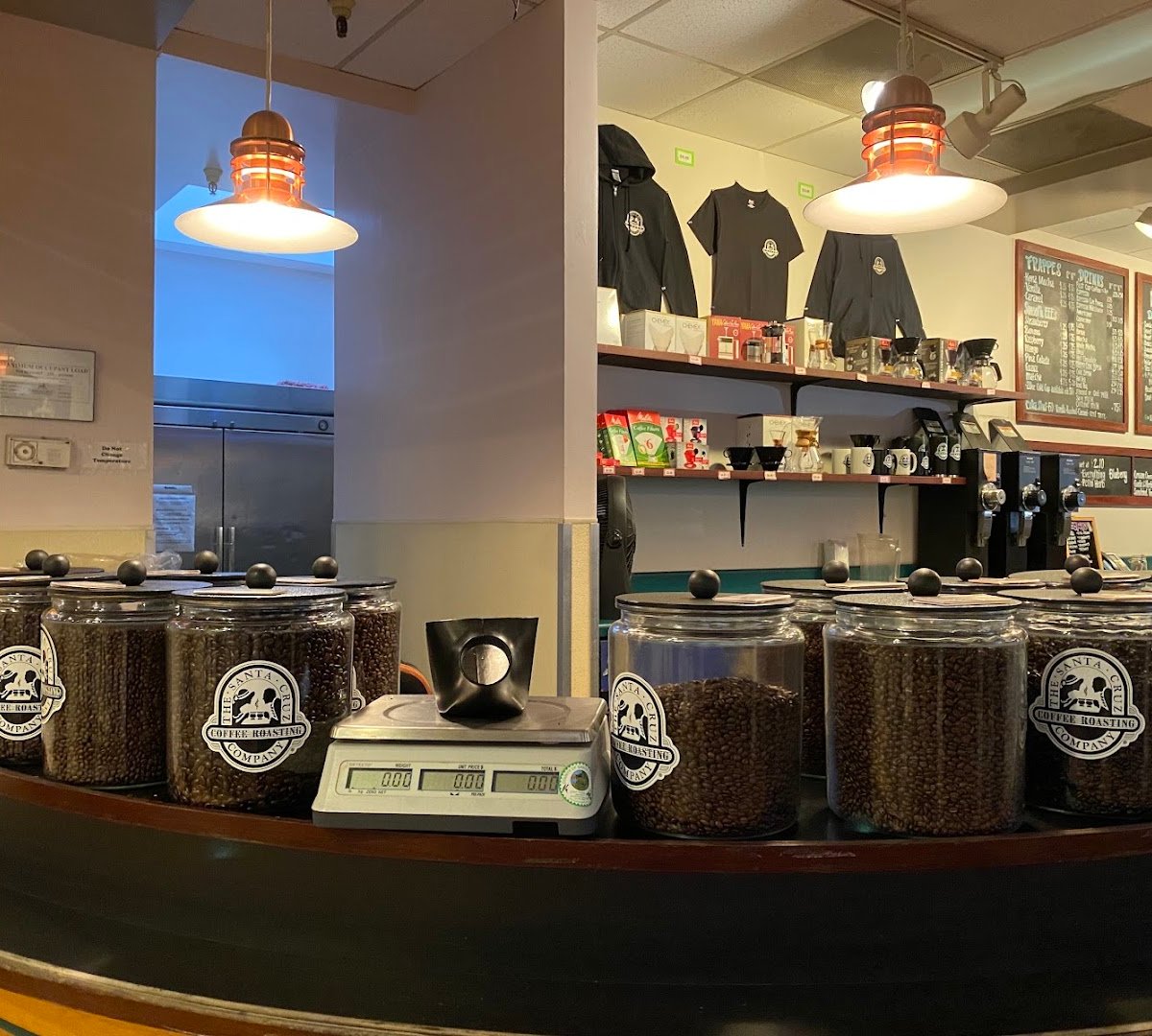 Interior of Santa Cruz Coffee Roasting, specialty coffee shop in Santa Cruz