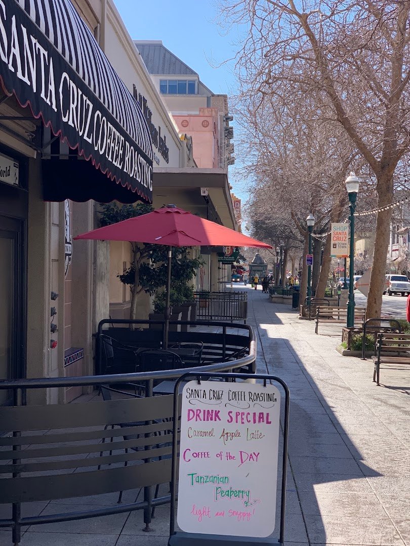 Storefront of Santa Cruz Coffee Roasting, specialty coffee shop in Santa Cruz