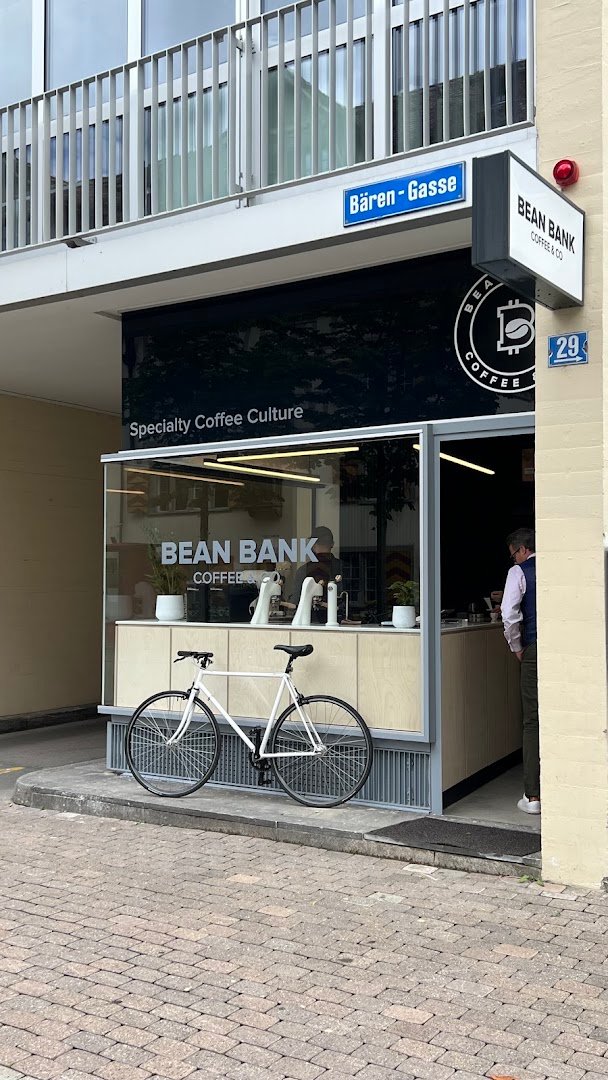 Storefront of Bean Bank Coffee Bärengasse, specialty coffee shop in Zurich