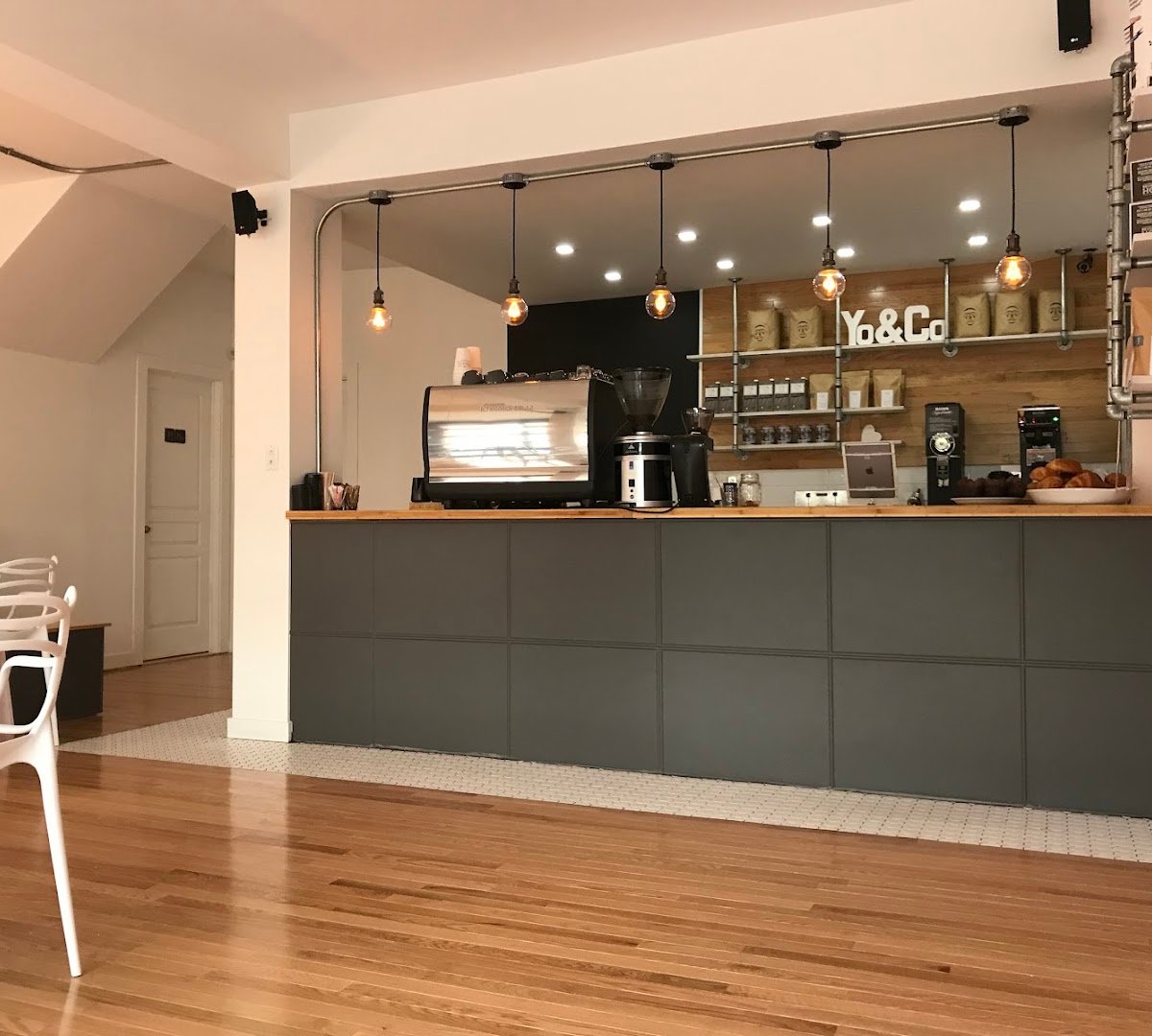 Interior of Yo & Co Espresso, specialty coffee shop in Montreal