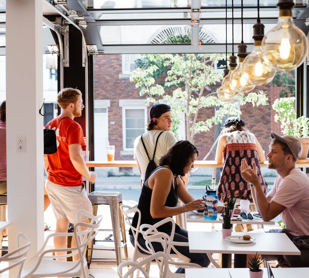 Interior of Yo & Co Espresso, specialty coffee shop in Montreal