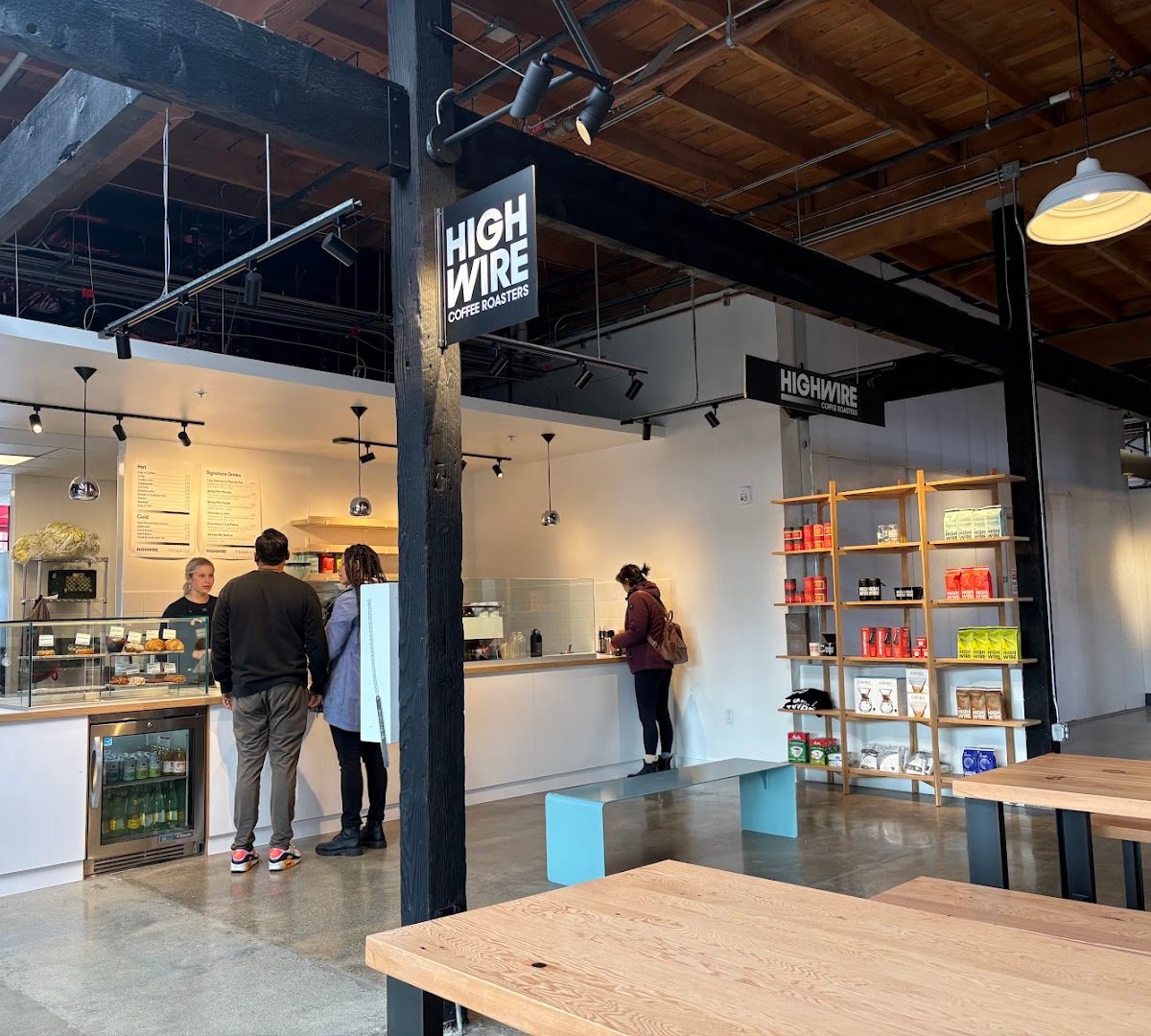 Interior of Highwire Coffee Roasters, specialty coffee shop in Oakland