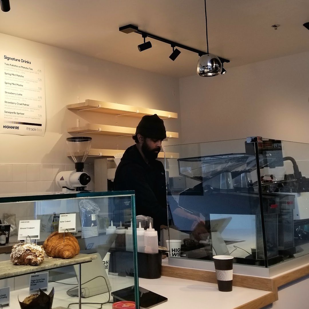 Interior of Highwire Coffee Roasters, specialty coffee shop in Oakland