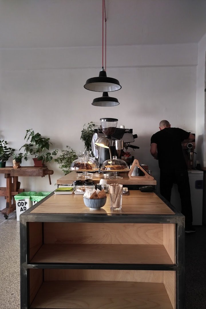Interior of Kafemat, specialty coffee shop in Prague