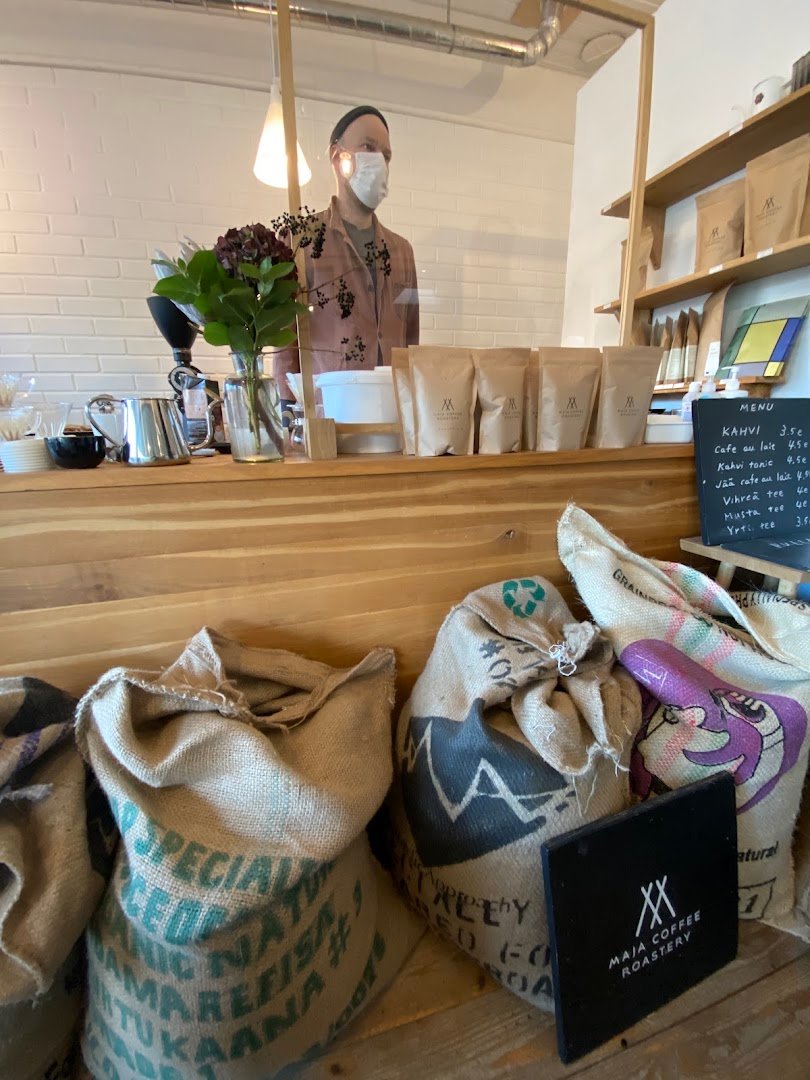 Interior of Maja Coffee Roastery, specialty coffee shop in Helsinki