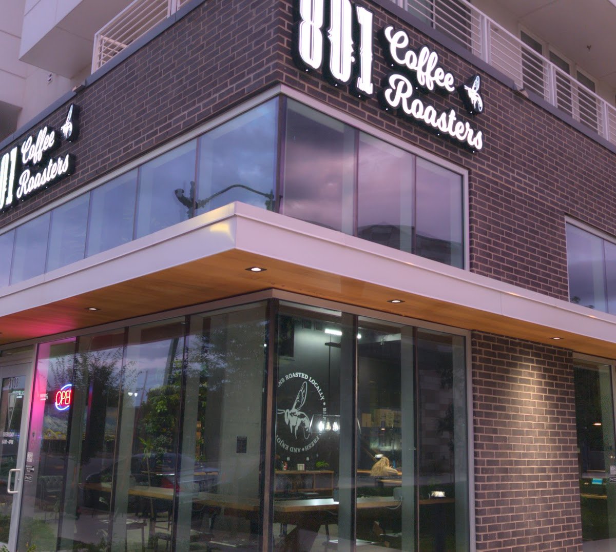 Storefront of 801 Coffee Roasters, specialty coffee shop in Salt Lake City