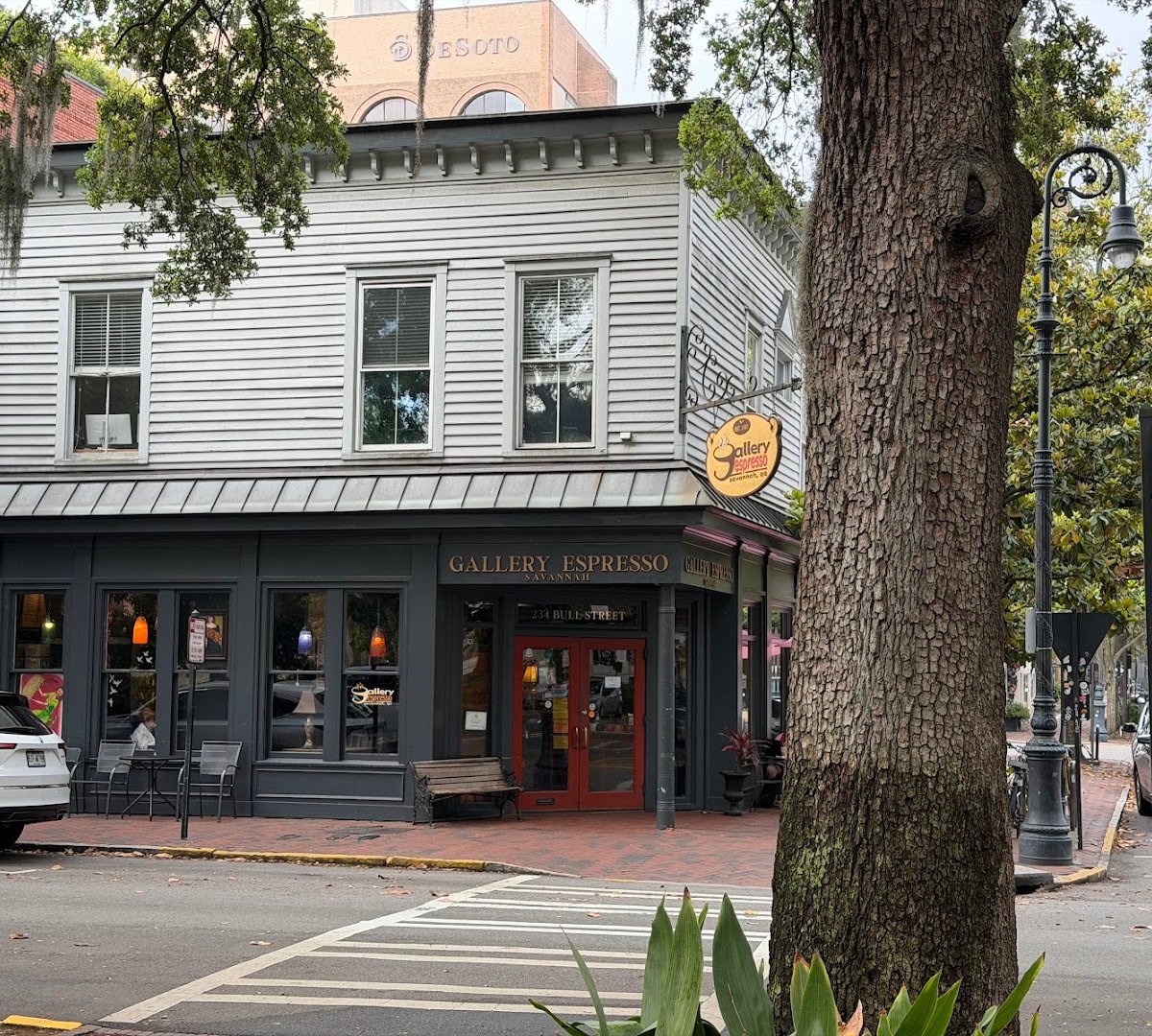 Storefront of The Gallery Espresso, specialty coffee shop in Savannah